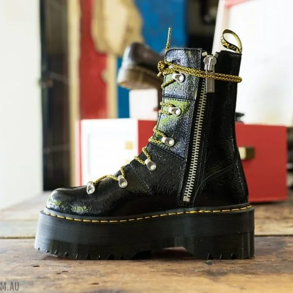 Dr. Martens Ghilana Max Distressed Patent Leather Platform Boots - Picture 4 of 13